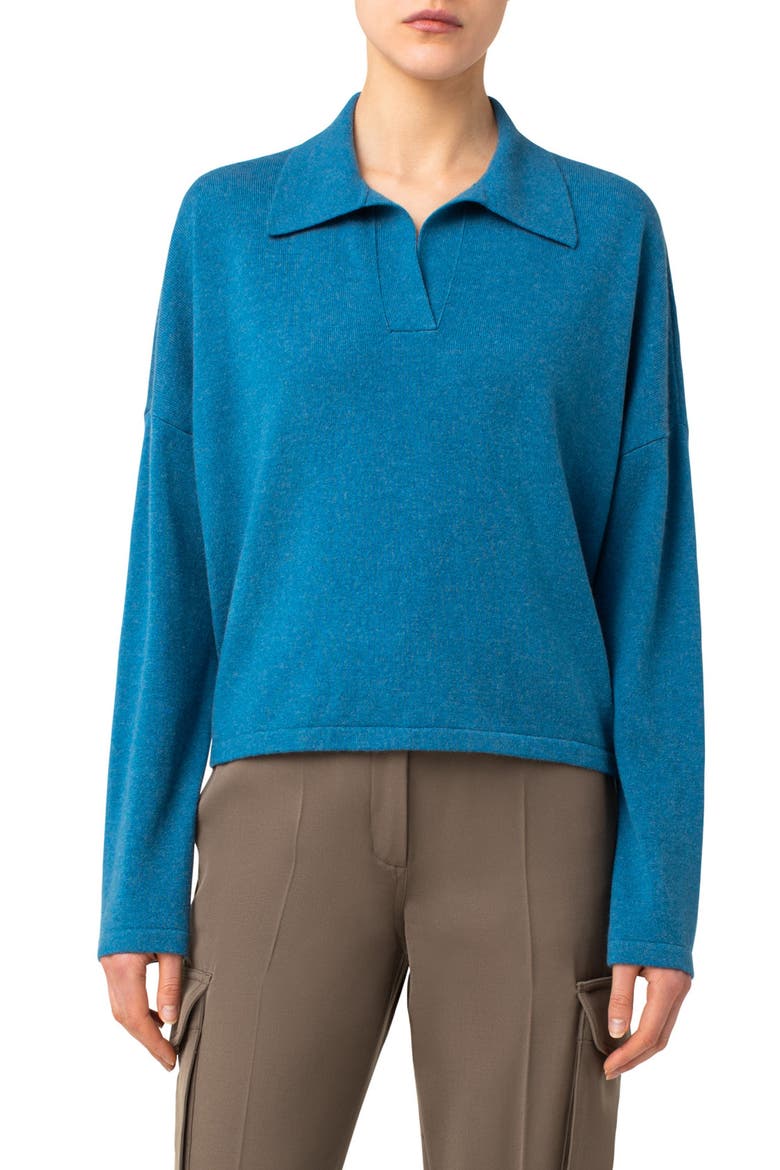 Polo Collar Cashmere Sweater, Main, color, BLUE DENIM