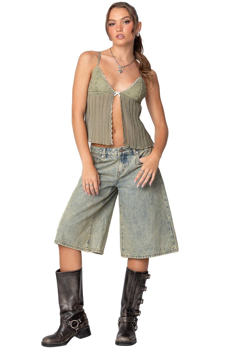 EDIKTED Pintuck Lace Camisole, Alternate, color, Olive