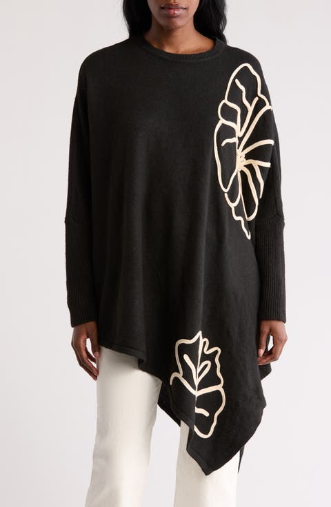 Abstract Floral Asymmetric Hem Sweater (Plus)