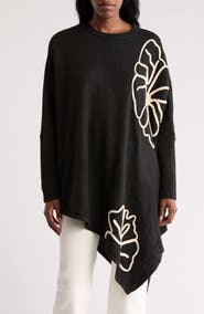 DR2 by Daniel Rainn Abstract Floral Asymmetric Hem Sweater