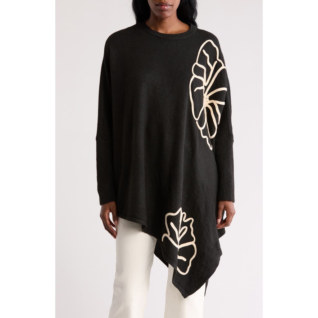 Dr2 By Daniel Rainn Abstract Floral Asymmetric Hem Sweater In Black