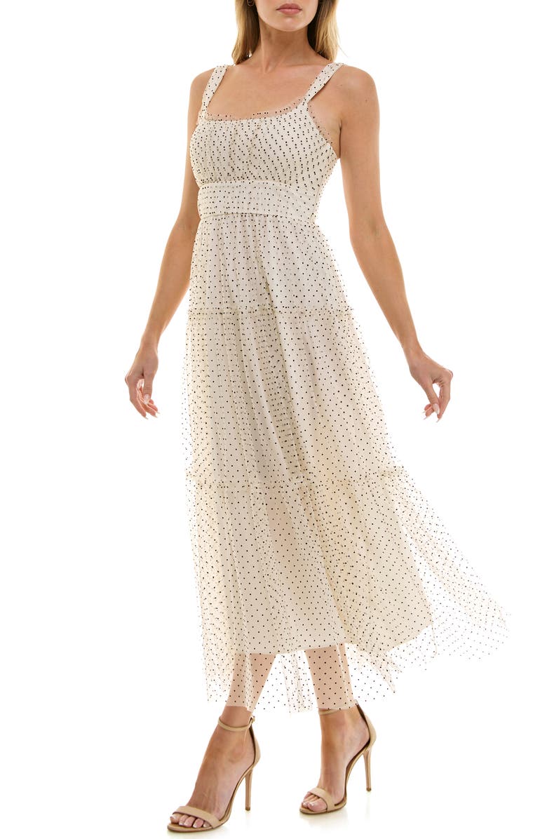 Socialite Dot Mesh Empire Waist Gown, Alternate, color,