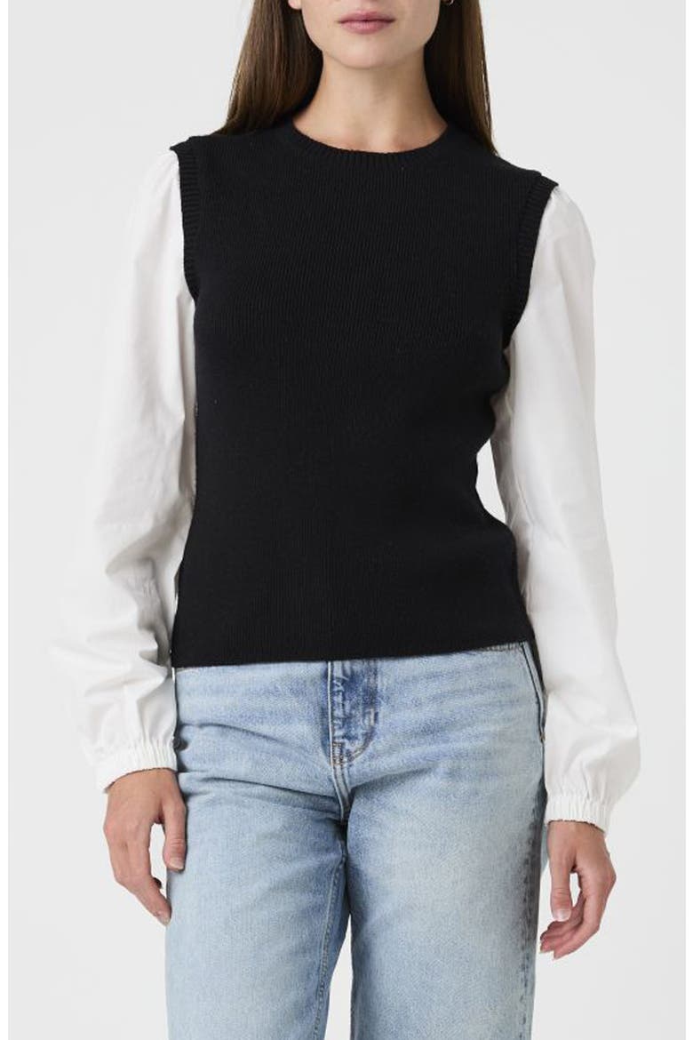 Mixed Media Crewneck Sweater, Main, color, BLACK/ WHITE