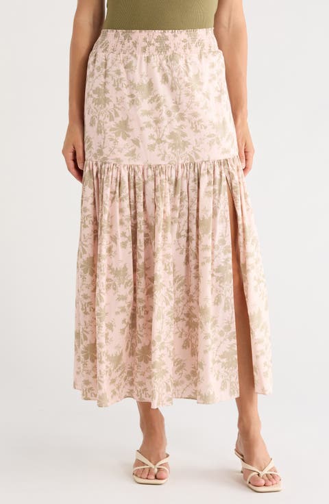 Smocked Waist Tiered Midi Skirt