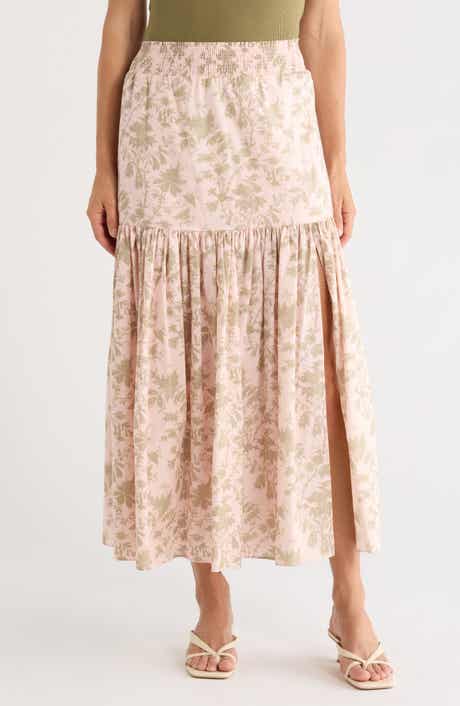 Smocked Waist Tiered Midi Skirt