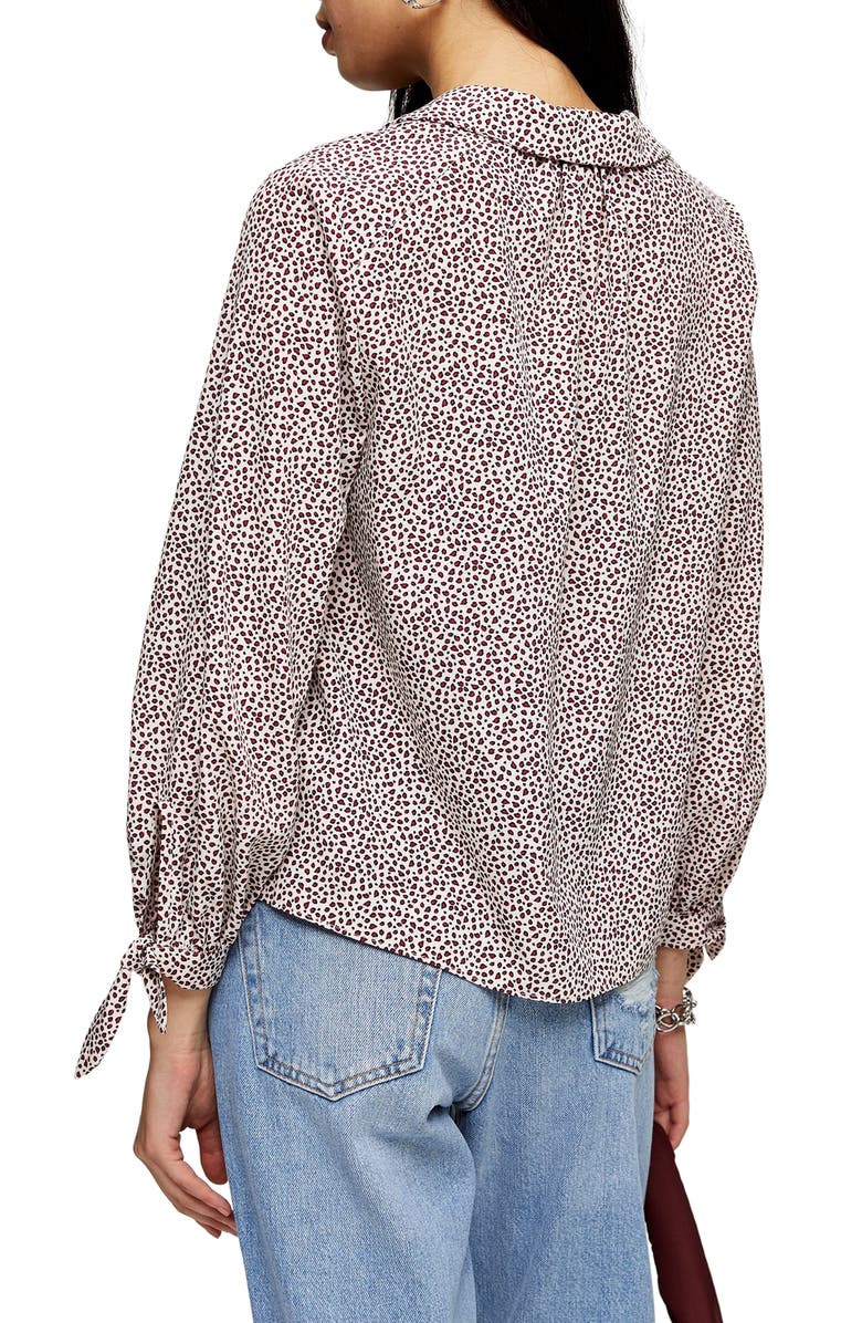 Topshop Micro Animal Print Tie Sleeve Blouse, Alternate, color, 