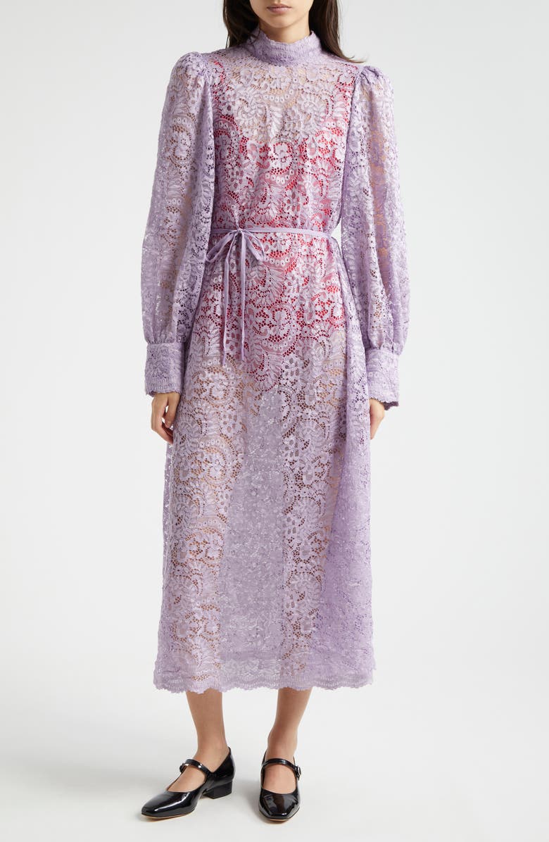 FARM Rio Lace Tie Belt Long Sleeve Dress, Main, color, Lilac
