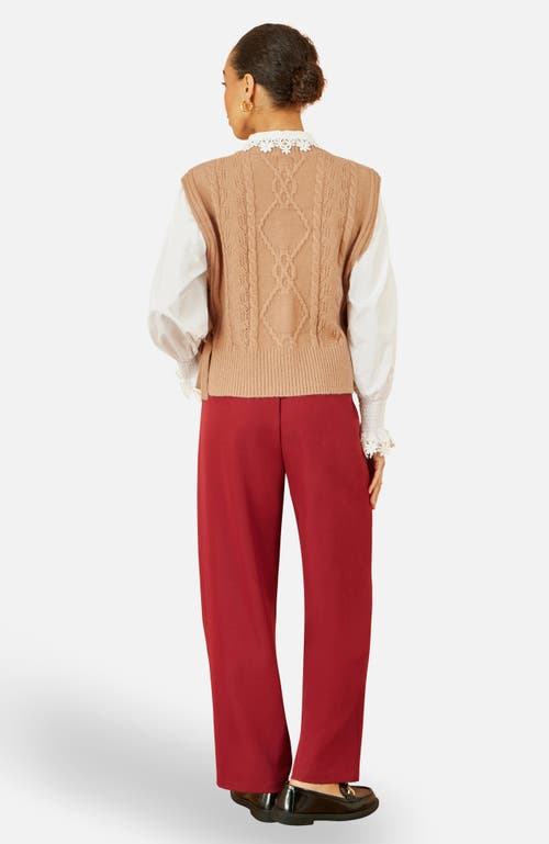 Yumi Floral Cable Knit Side Tie Pullover In Brown