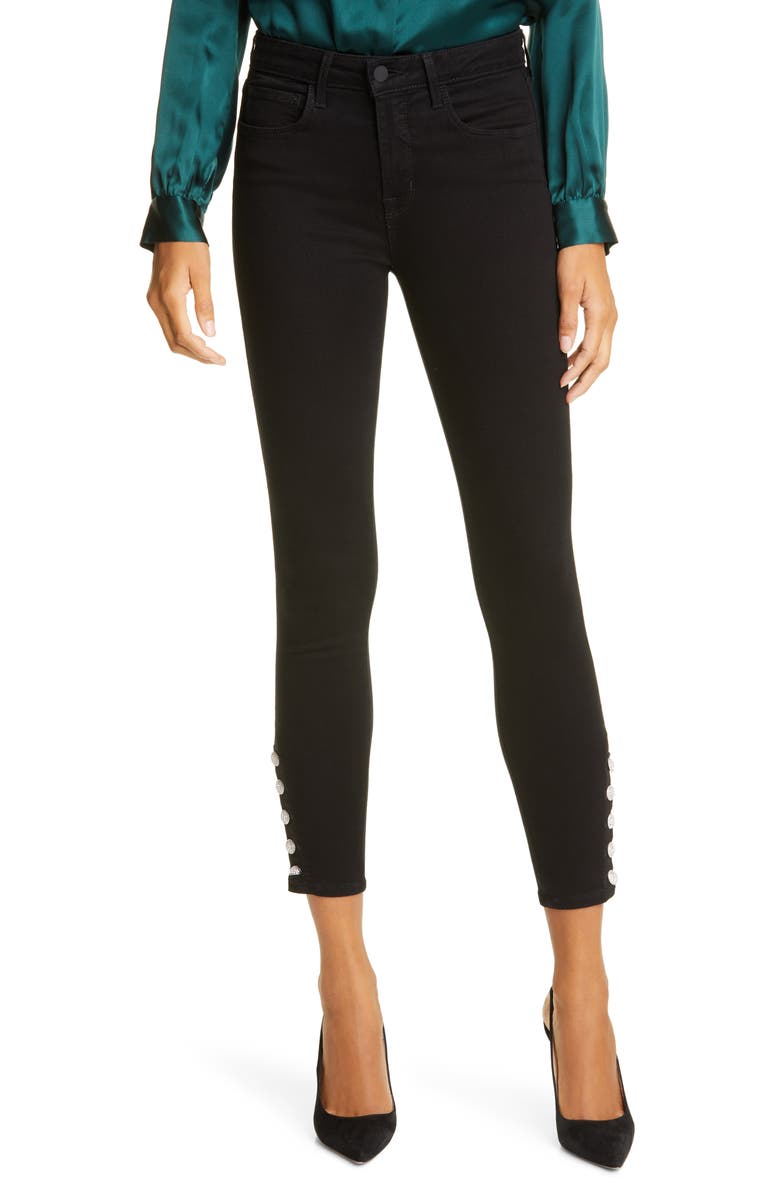 L'AGENCE Lindsey Crystal Button High Waist Ankle Skinny Jeans, Main, color, 