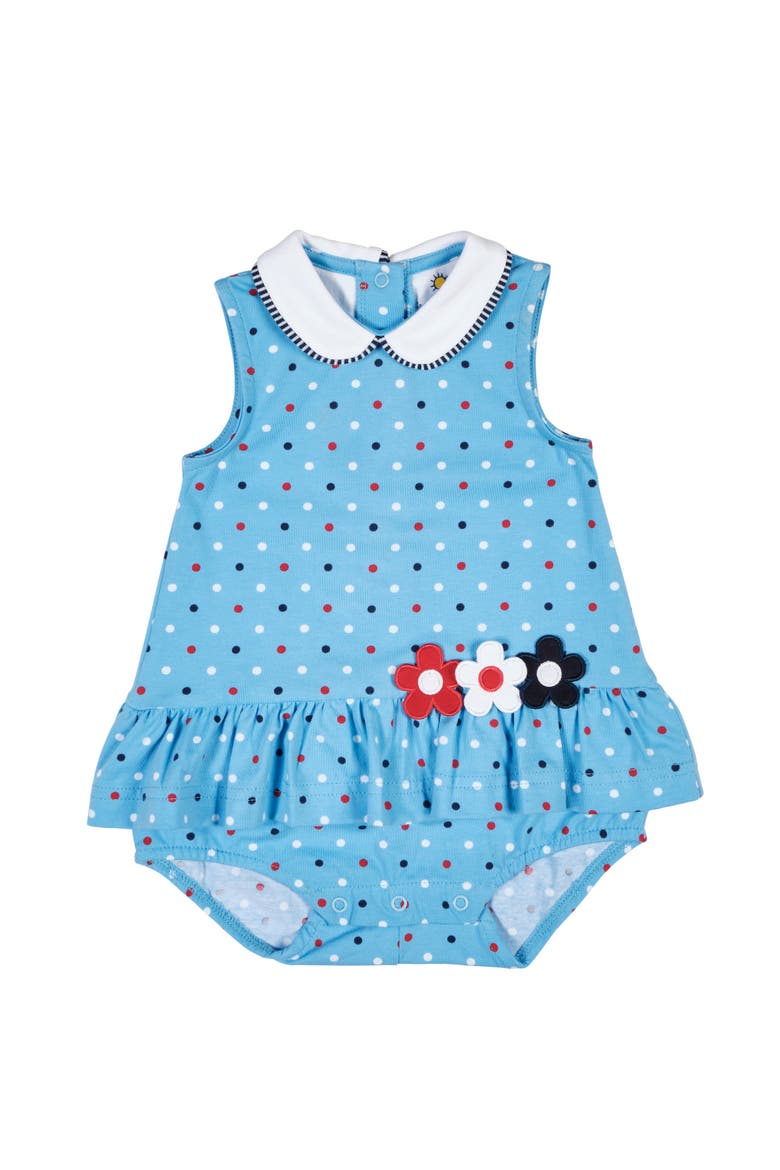 Printed Knit Romper With Flowers, Main, color, Blue/Multi