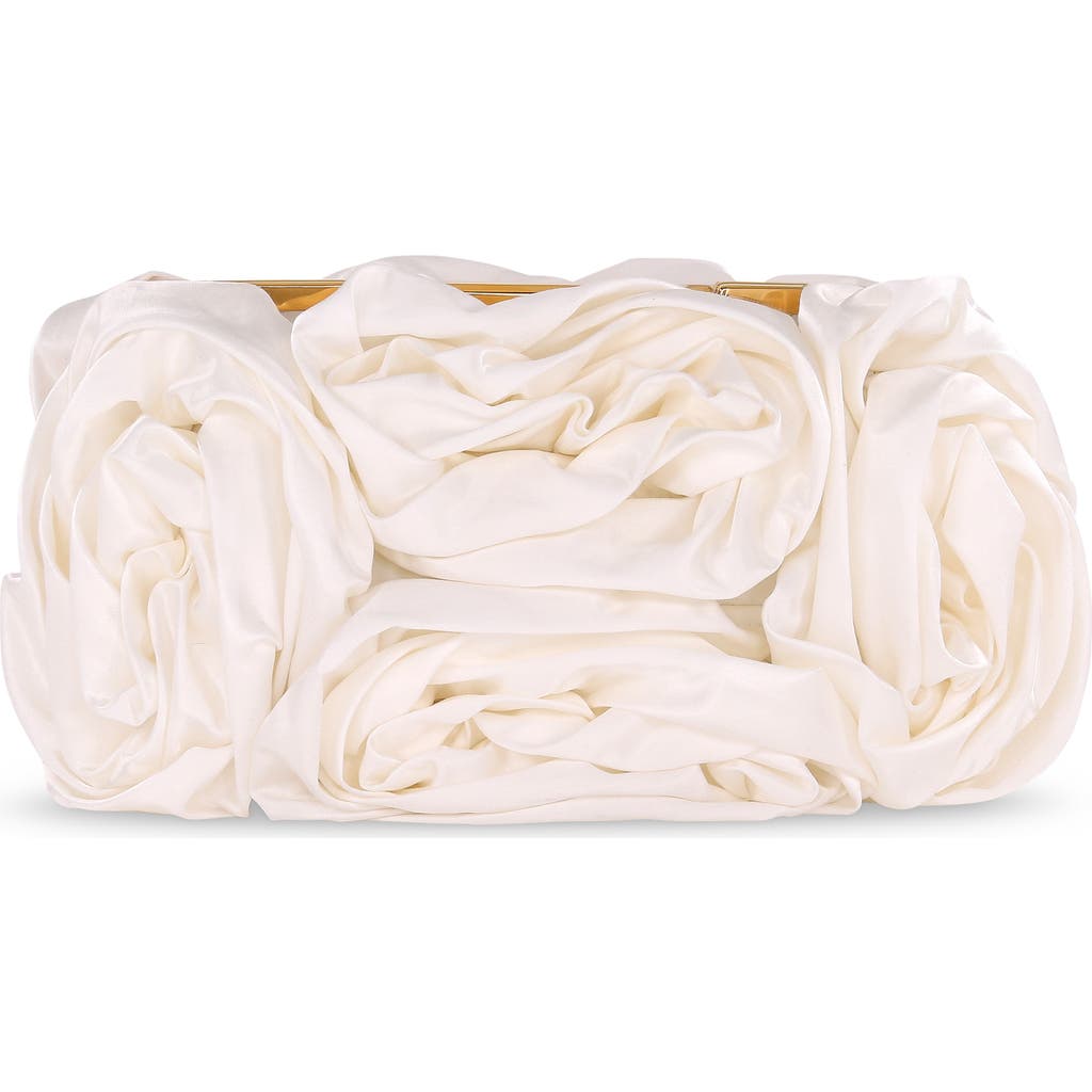 Badgley Mischka Jett Silk Satin Rosette Clutch In White