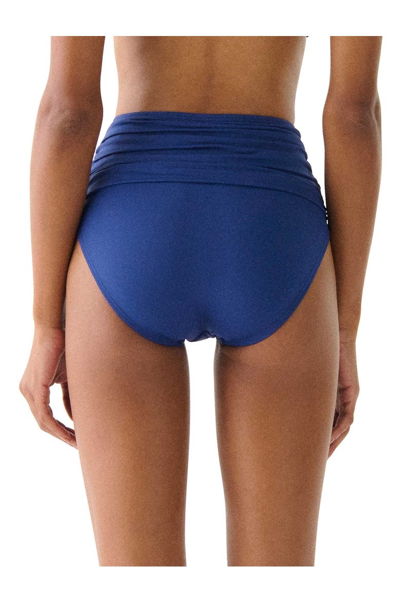 Shirred High Waist Bikini Swim Bottom, Alternate, color, North Sea