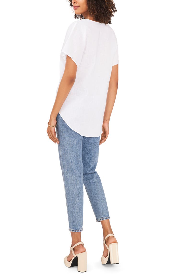 Tie Front Linen Blend T-Shirt, Alternate, color, ULTRA WHITE