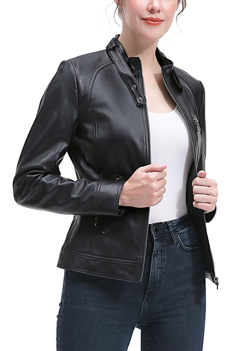 Emy Leather Moto Jacket, Alternate, color, Black