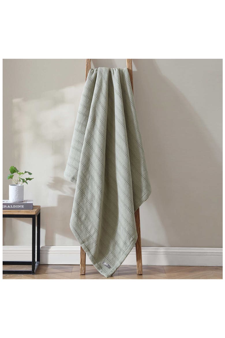 Variegated Weave Stripe Cotton Blanket, Alternate, color, GREEN