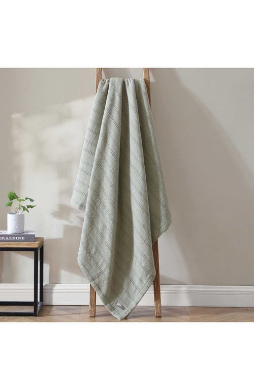 Eddie Bauer Variegated Weave Stripe Cotton Blanket In Green