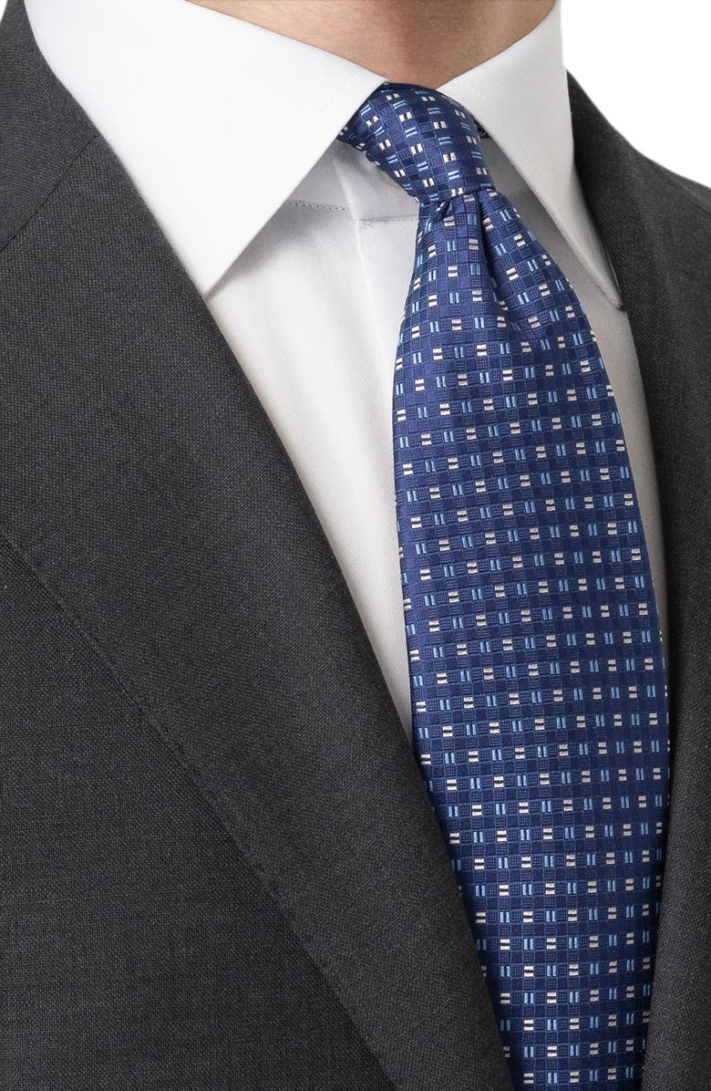 Eton Square Geometric Silk Tie, Alternate, color, Navy