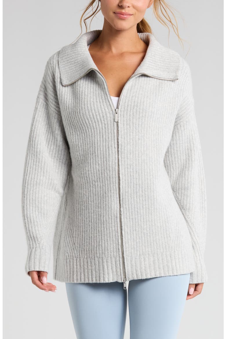 Cozy Knit Zip-Up Cardigan, Alternate, color, GREY LIGHT HEATHER