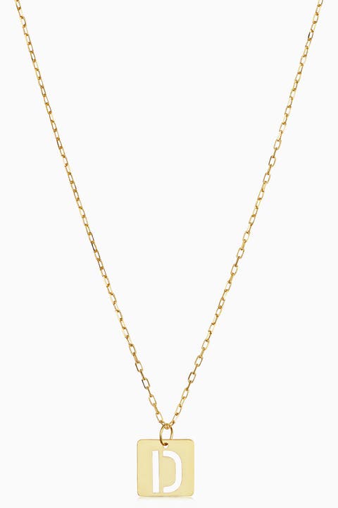 14K Gold Initial Tile Petite Necklace
