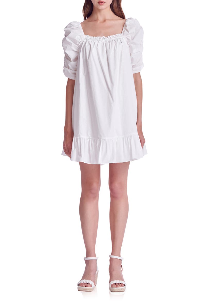 Puff Sleeve Cotton Shift Dress, Main, color, WHITE