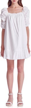 English Factory Puff Sleeve Cotton Shift Dress