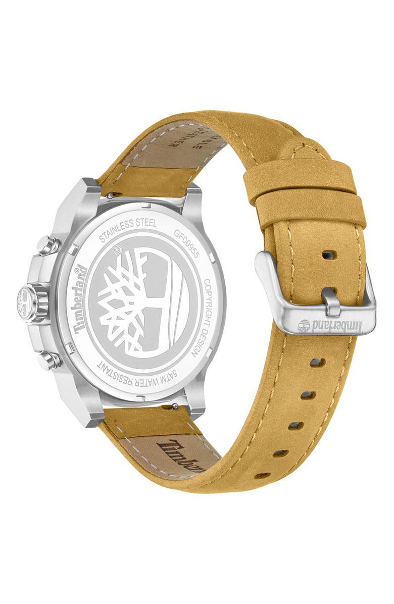 Timberland Fast Strike Chronograph Leather Strap Watch, 46mm, Alternate, color, Brown Dark