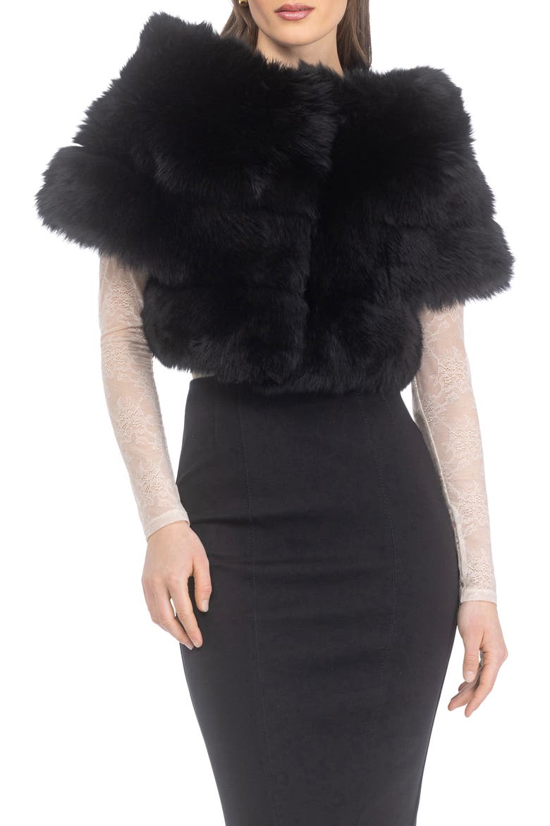 Genuine Shearling Lamb Capelet, Alternate, color, Black