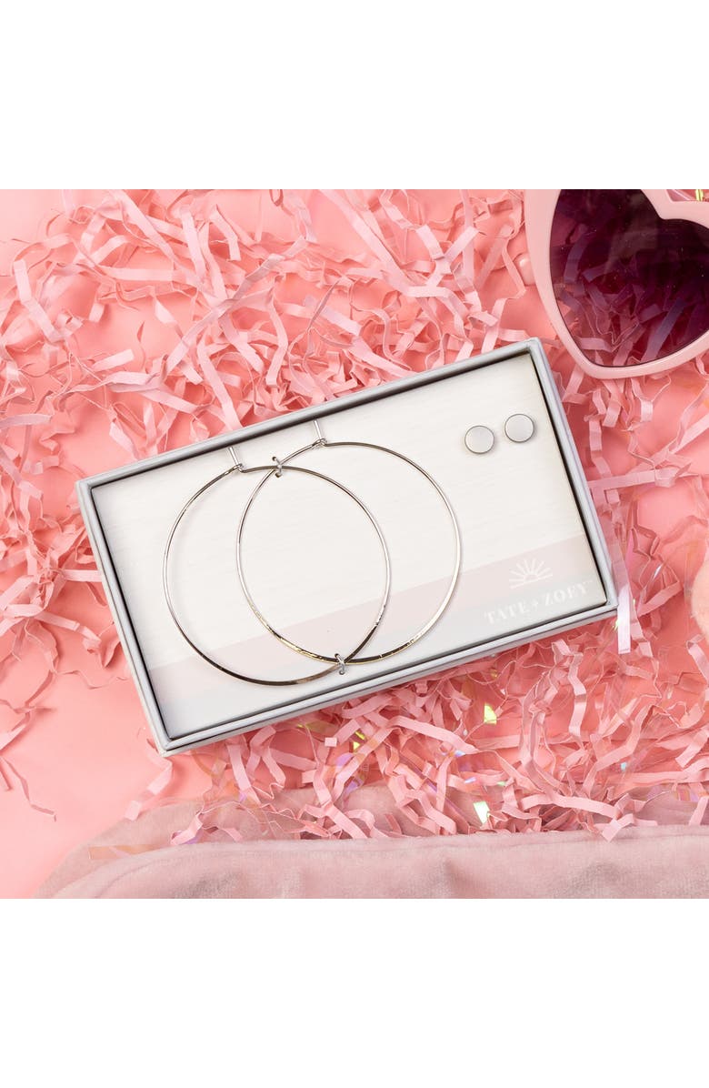 Totalee Gift Silver Geometric Circle Earring Set Burnished Brass silver, Alternate, color, Silver