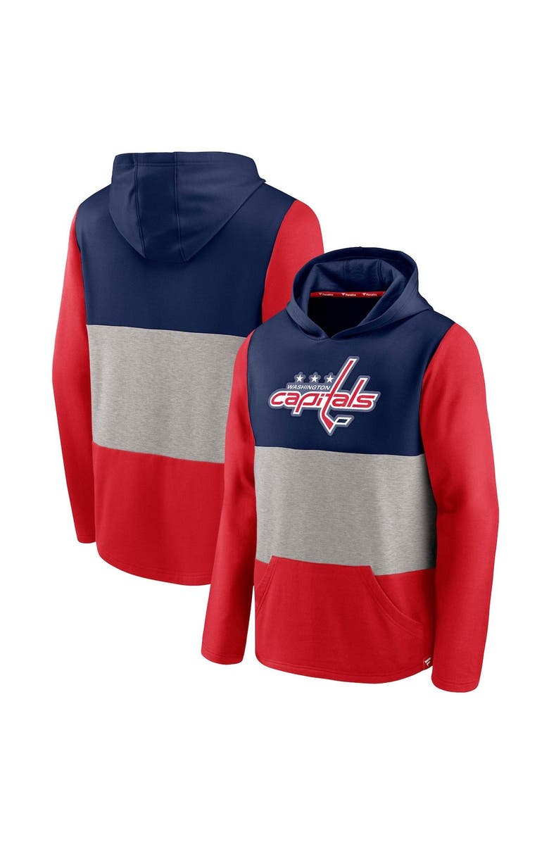 FANATICS Men's Fanatics Branded Navy/Red Washington Capitals Prep Color Block Pullover Hoodie, Alternate, color, 