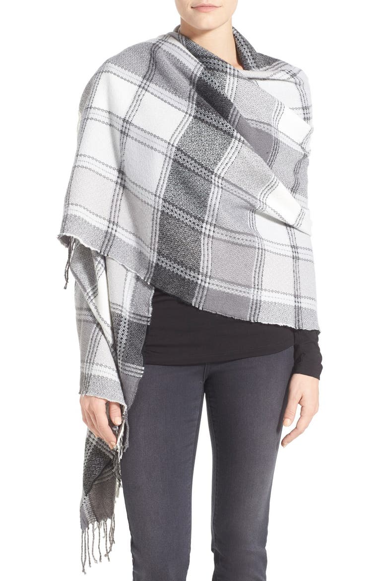 Plaid Blanket Wrap, Main, color, BLACK COMBO