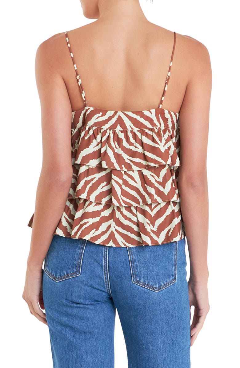 English Factory Zebra Print Tiered Button-Up Camisole, Alternate, color, Brown Multi