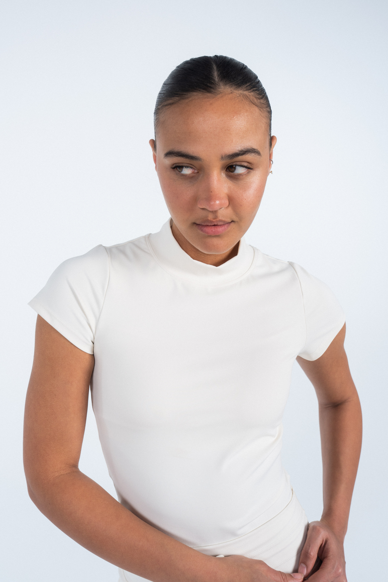 Ready Mock Neck Short Sleeve Top, Alternate, color, Cream