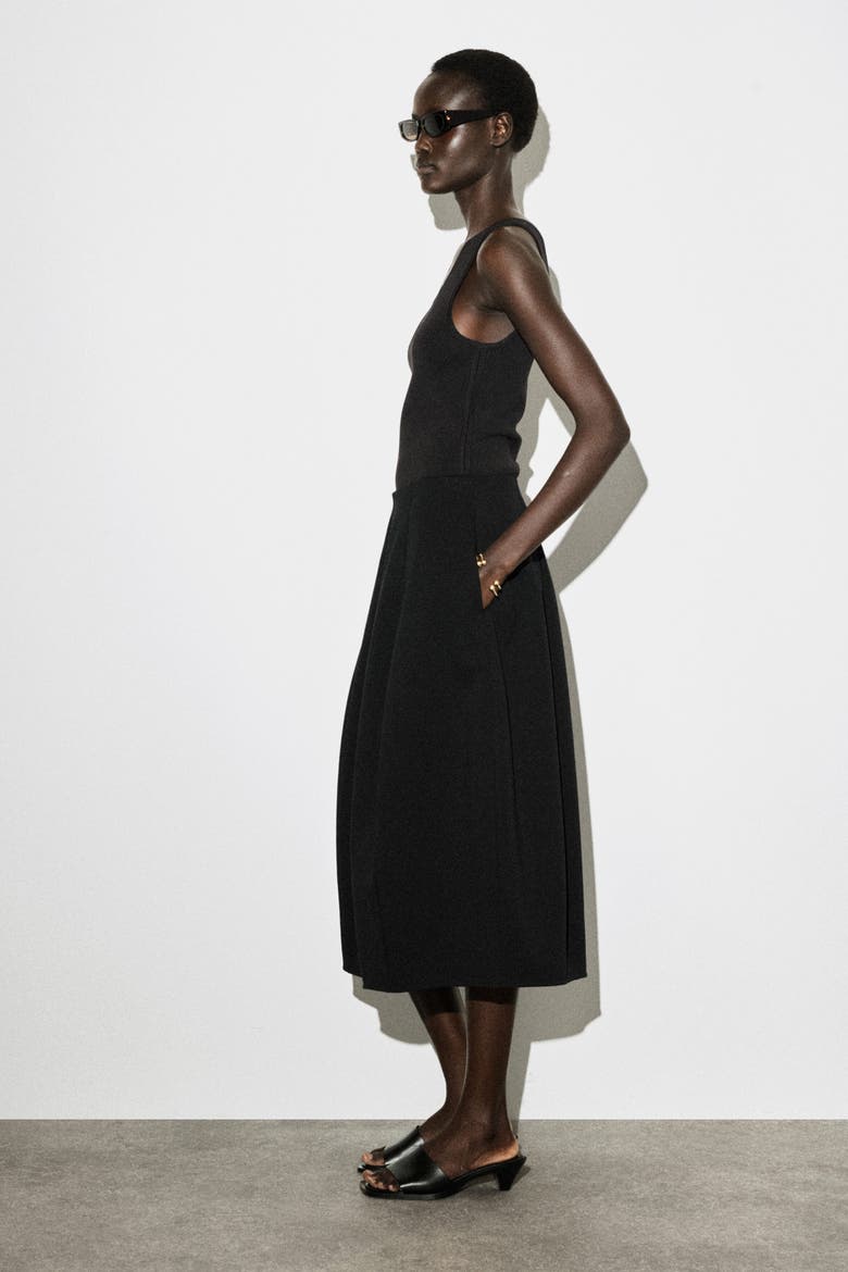 Sculptural Jersey Midi Skirt, Alternate, color, BLACK