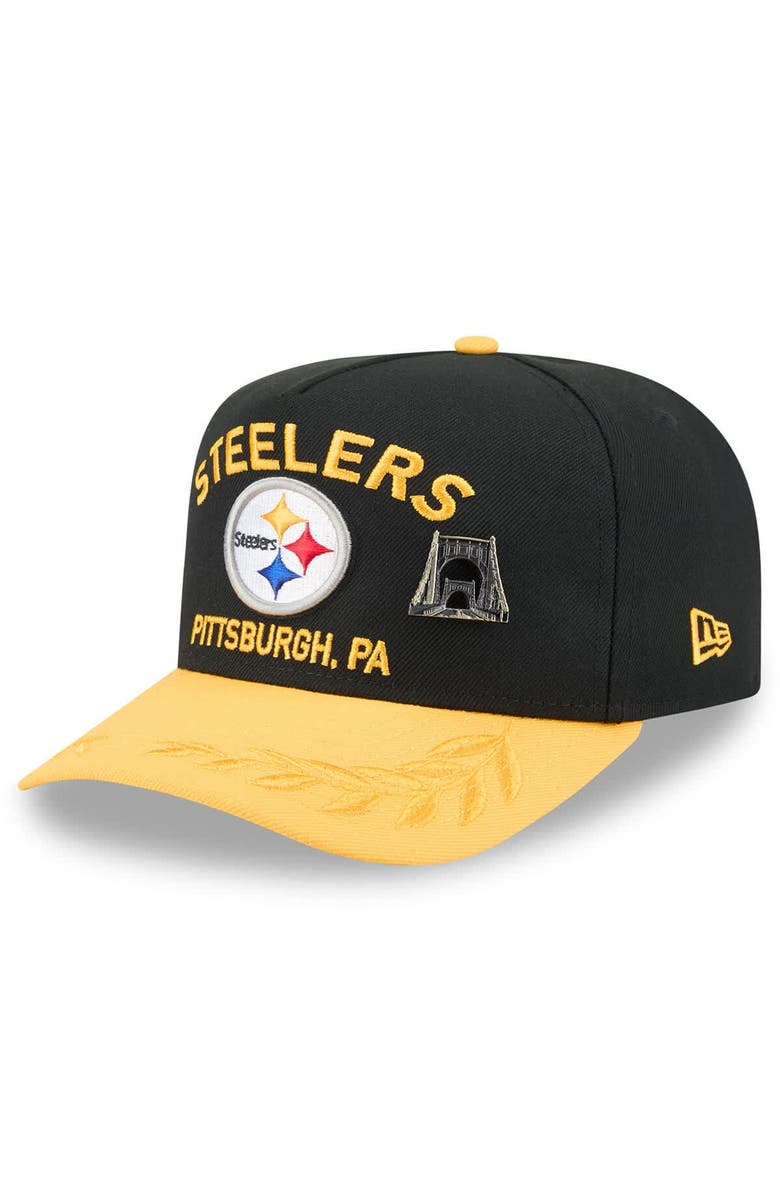 New Era Men's New Era Black/Gold Pittsburgh Steelers 2025 NFL Draft On Stage A-Frame 59FIFTY Fitted Hat, Main, color, Black