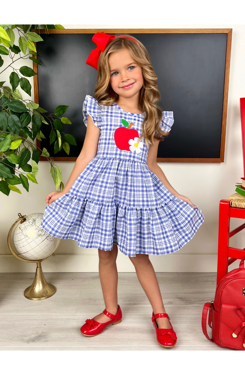 Mia Belle Girls Apple of My Class Cute Back To School Dress, Alternate, color, Blue