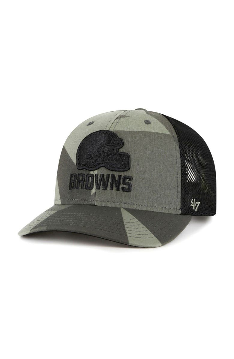 '47 Men's '47 Camo/Black Cleveland Browns Countershade MVP Trucker Snapback Hat, Main, color,