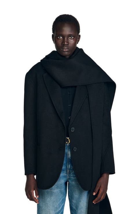 Short coat with removable scarf
