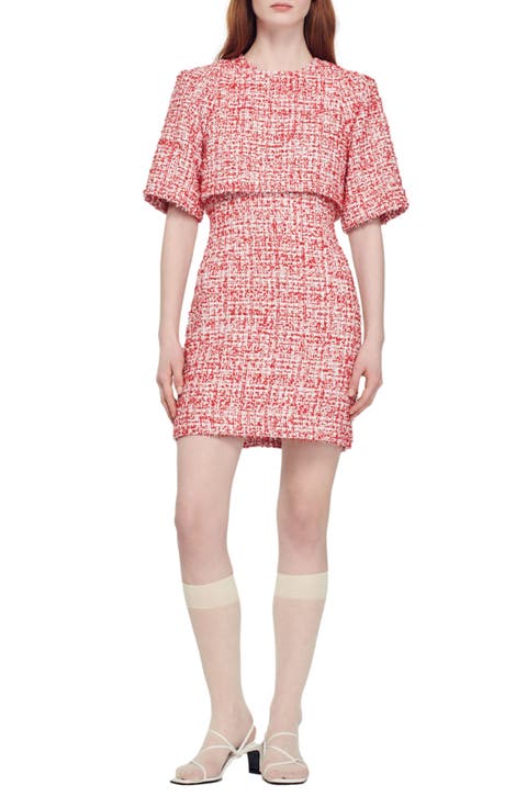 Overlay Metallic Tweed Sheath Dress