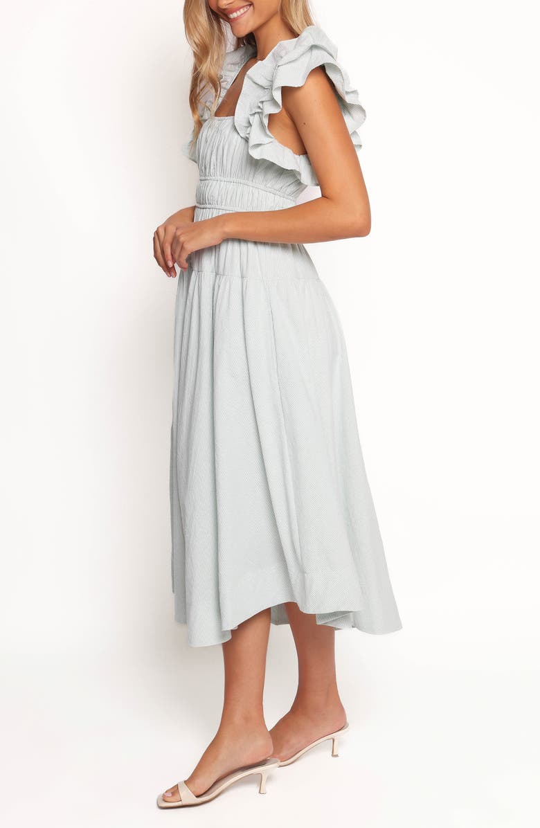 Petal & Pup Linda Stripe Ruffle Sleeve Cotton Midi Dress, Alternate, color, Green Stripe