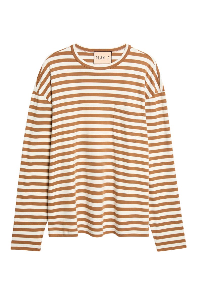 Striped Long Sleeve T-Shirt, Alternate, color, BROWN / CREAM STRIPE