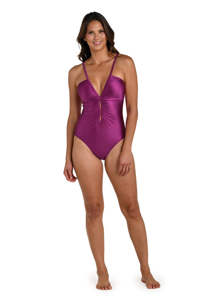 Earth Lace-Up One-Piece Swimsuit, Alternate, color, BERRY