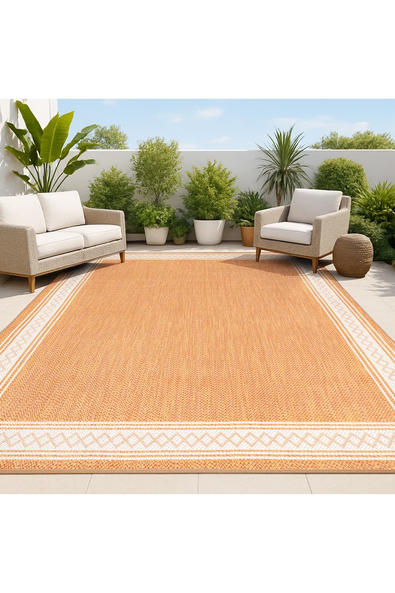 Lucia Classic Diamond Border Indoor/Outdoor Area Rug, Alternate, color, Orange/Cream
