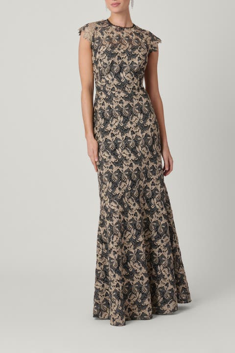 Two-Tone Shimmer Lace Midnight Raven Dress