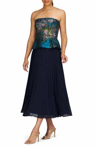 Kay Unger Giannina Metallic Floral Mixed Media Strapless Cocktail Dress