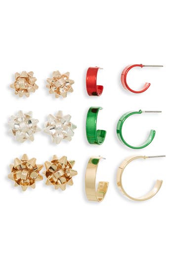 Leith 6-pack Assorted Hoops & Bow Stud Earrings Set In Multi