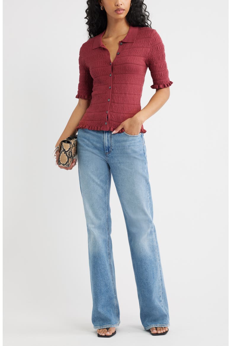 Textured Short Sleeve Cardigan, Alternate, color, RED RUBY