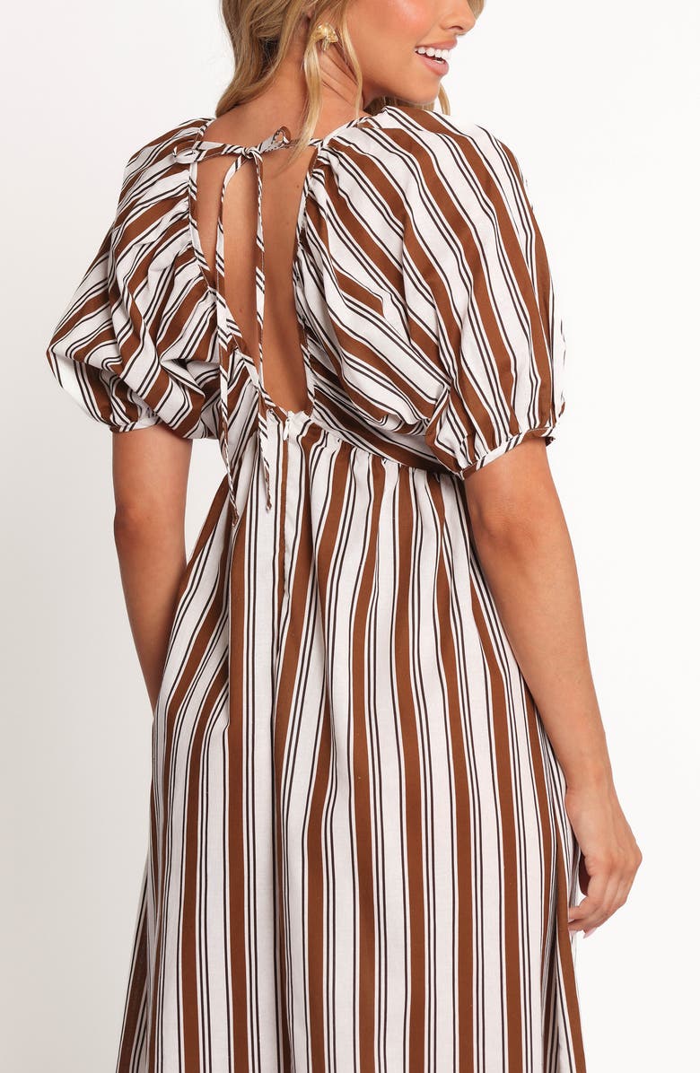 Petal & Pup Sullivan Stripe Puff Sleeve Cotton & Linen Maxi Dress, Alternate, color, Chocolate Stripe