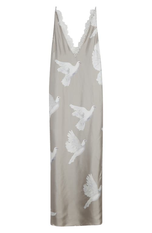 Stella Mccartney Dove Print Lace Trim Silk Slip Dress In Mud
