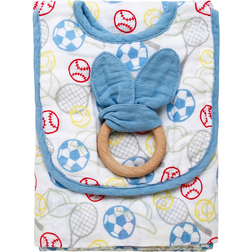 LITTLE ME LITTLE ME 3-PIECE TEETHER, MUSLIN BIB & BLANKET SET