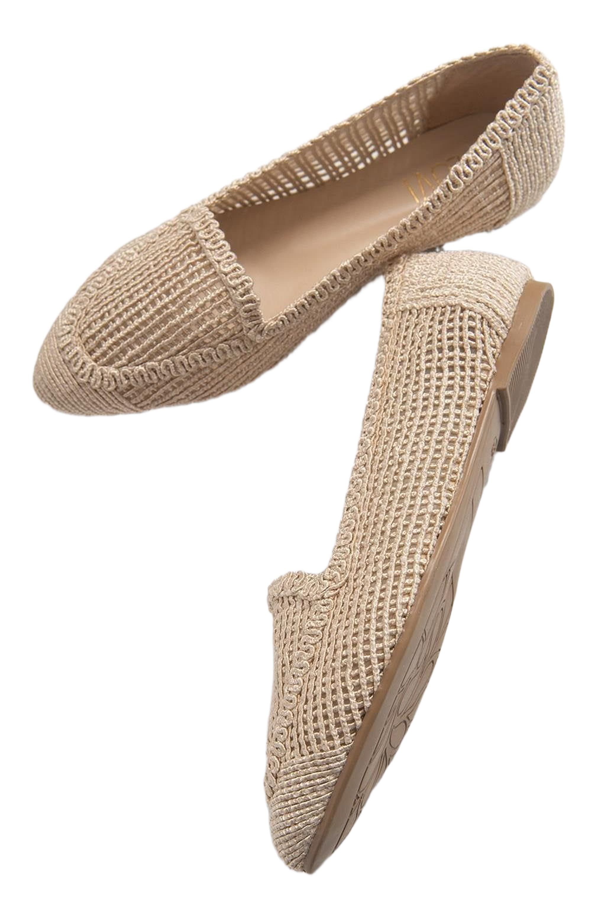Prologue Shoes Mira Knit Ballet Flat, Main, color, Cream Beige Faux Leather